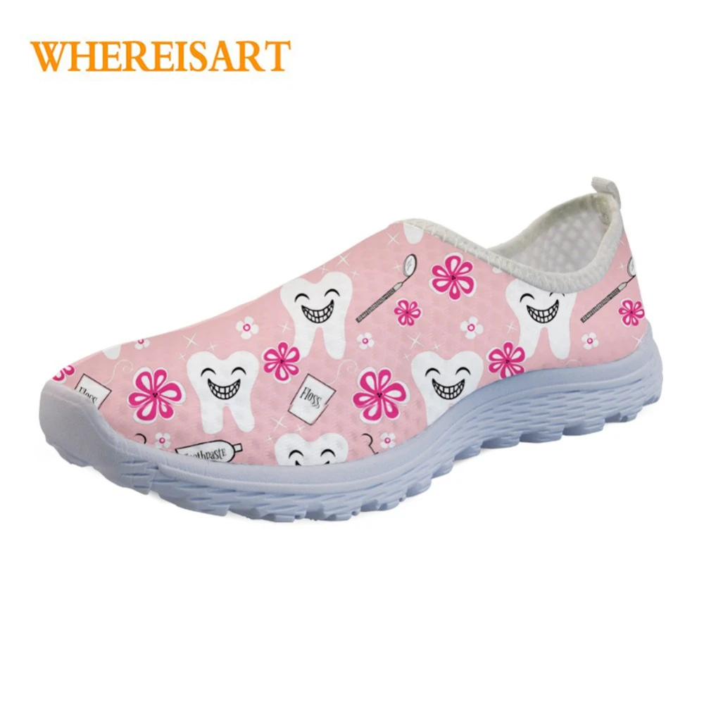 

INSTANTARTS Breathable Female Flats Nurse Sneakers Fashion Women Summer Mesh Shoe 3D Cartoon Dentist/Tooth Pattern Zapatos Mujer