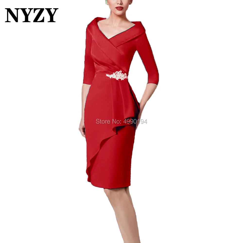 Синие короткие платья для матери невесты и жениха с рукавами NYZY M255B vestido coctel атласное торжественное платье свадебное платье
