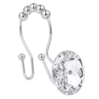 

New-Stainless Steel Rust Resistant Double Hooks Glide Shower Ring Hangs for Both Shower Curtain and Liner 12-Pack (Crystal White