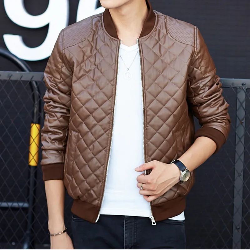 

CYSINCOS New Leather Jacket Men Fashion Stand Collar Male Casual Jacket Coat Mens Solid Thick Jackets And Coats Men Slim Clothes