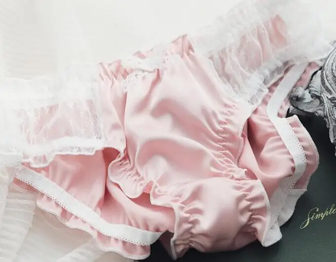 Осень Зима Новое поступление M L XL Лолита мода хорошее атласное интимное шелковое Сетчатое гофрированное нижнее белье WP622 - Цвет: Pink