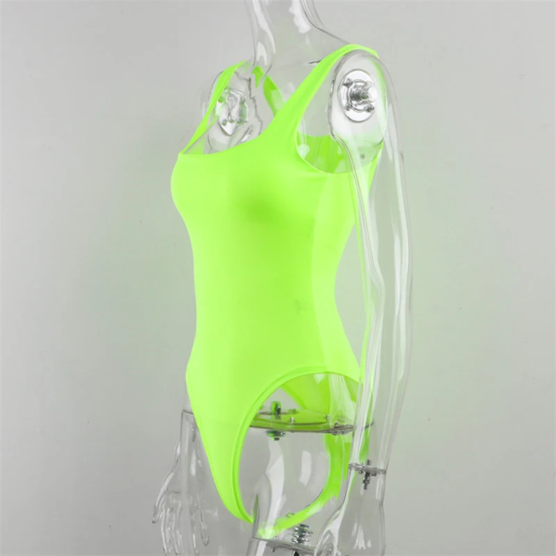 Nadafair Sexy Off Shoulder Bodysuit Women Summer Square Collar Neon Bodysuit Tops Bodycon Rompers Overall For Women