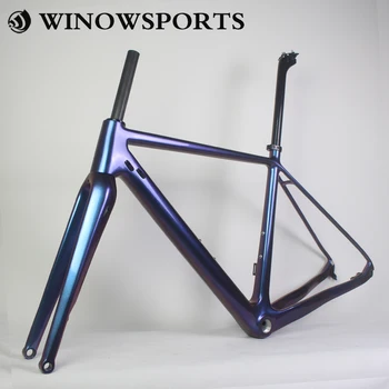 

Chameleon Top 1-1/8 down 1-1/2 carbon gravel bike frame and cyclocross bike frame fork 100*12mm gloss carbon road dsic frame