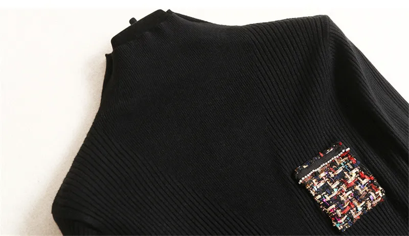 Дизайнерский комплект из 2 предметов с юбкой для подиума, Женский комплект, модная осенне-зимняя одежда, черный свитер+ шерстяная юбка из твида, костюм-двойка