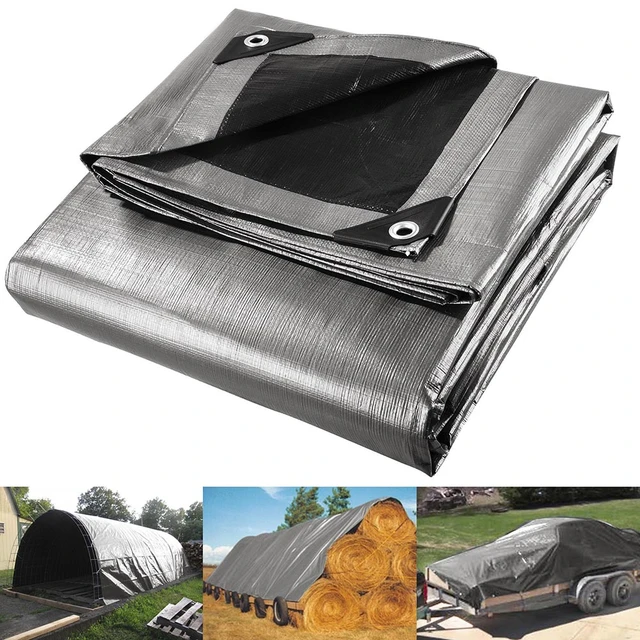 Bâche en Poly robuste 9x12 pieds, couverture de Protection imperméable pour  l'extérieur, argent + noir, pare-soleil de voiture, accessoires pour auvent  de maison et de Garage - AliExpress