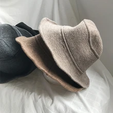 Зима осень женская вязаная Панама шапки модные теплые толстые складные шапки вязаные повседневные Шапки