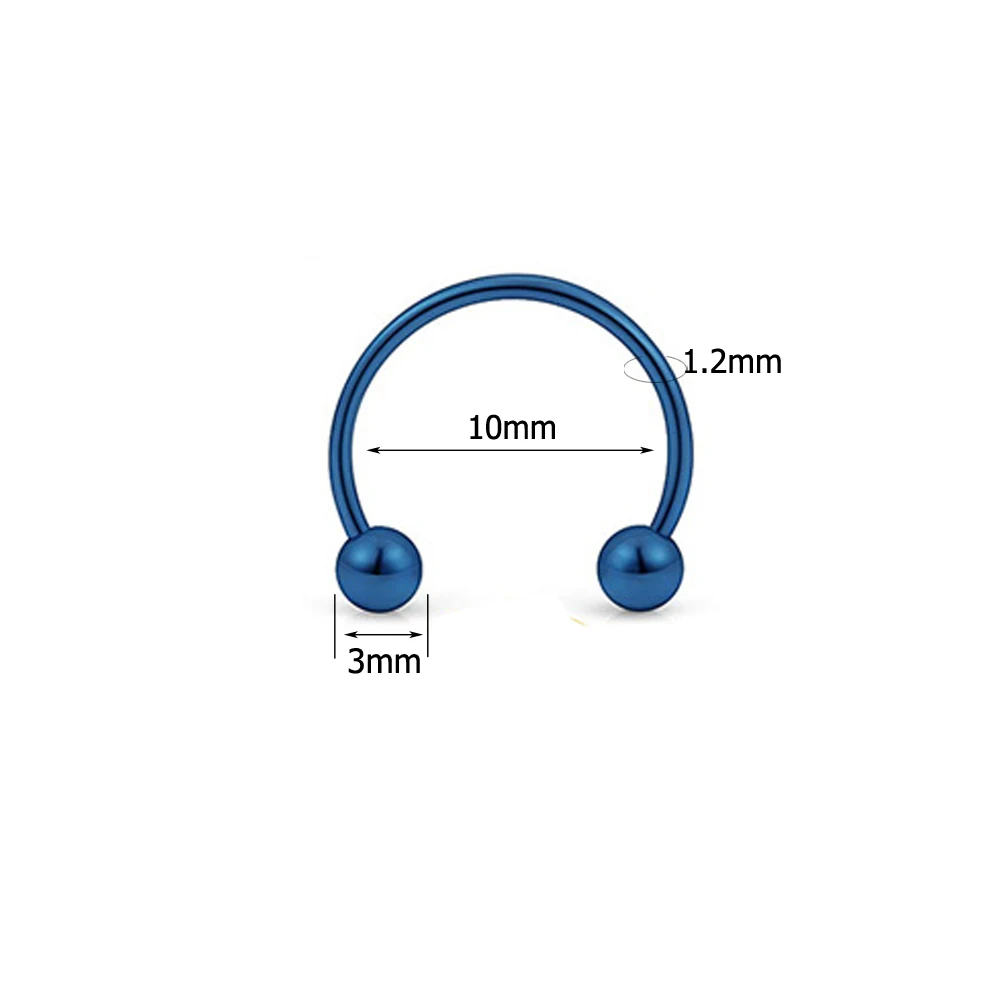 Пирсинг Nariz 2 шт. хирургическая сталь Подкова Перегородка носа кольца и шпильки серьги, Надеваемые На ушной хрящ спираль Tragus ювелирные изделия для тела - Окраска металла: Blue 2