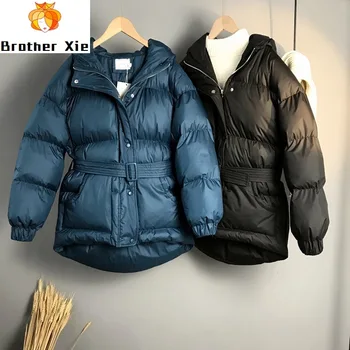 

2020 Autumn Winter Harajuku Casual Streetwear Overcoat Jacket Korean Thickening O Neck Loose Cotton Outwear Parkas