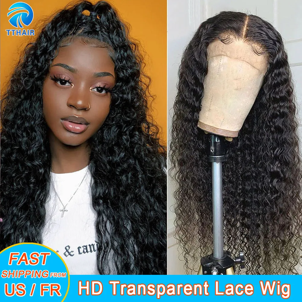 TTHAIR 4X4 закрытие шнурка Wig150 % прямые человеческие волосы парики для чернокожих