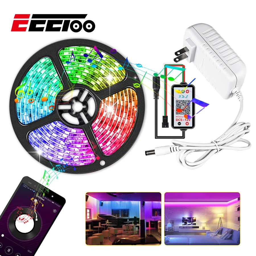 EeeToo, WS2811, Bluetooth, светодиодный светильник, умный, DC 12 В, 5050, RGB, Диодная лента, Светодиодная лента, светильник, ТВ, подсветка, сделай сам, набор пиксельных полосок