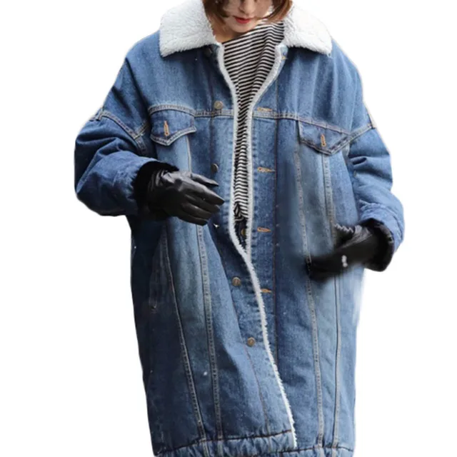 Chamarra Teddy Mujer Chaqueta De Mezclilla Con Cuello De Piel Para