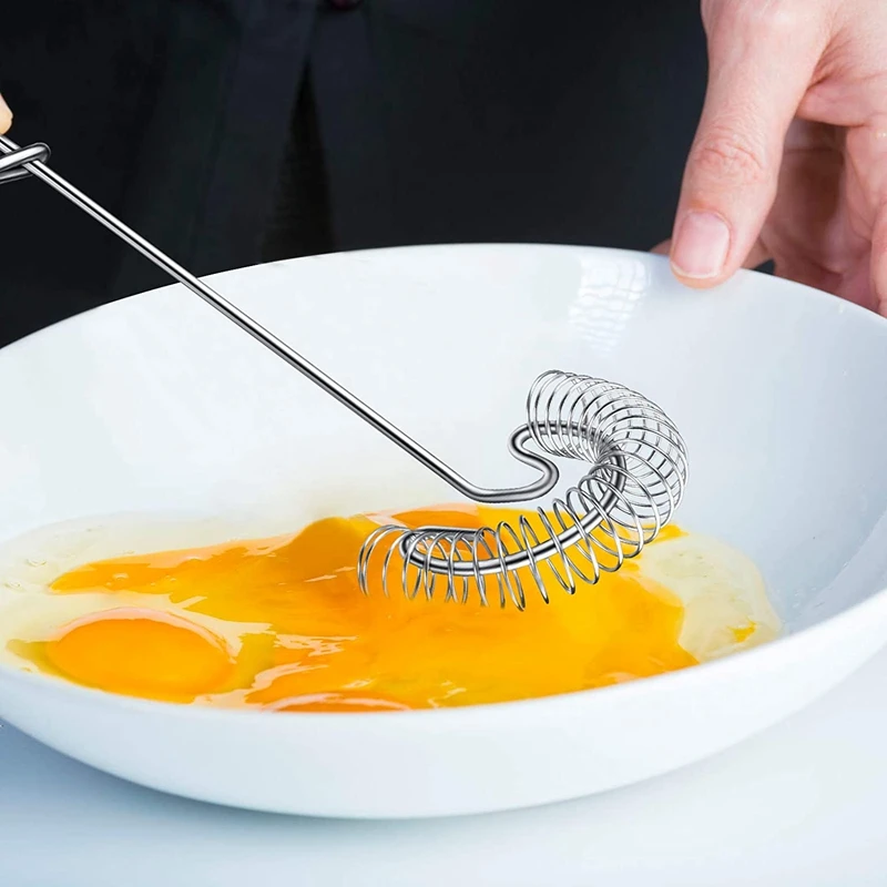 Egg Beater 2 Pieces Whisk Egg Small Whisk Whipper Stainless Steel Egg Flat Spring Coil Frother, Milk and Beater