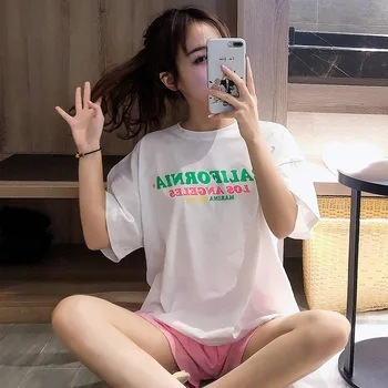 

Summer Letter Print 2PCS Pajamas Suit Young Lady O-Neck Top&Shorts Nightwear Casual Short Sleeve Home Clothes Loose Sleepwear