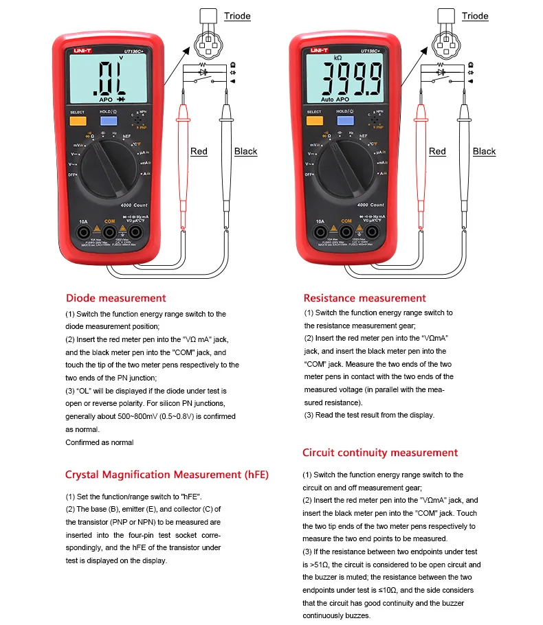 UNI-T UT136C+ high precision digital multimeter AC and DC voltage and current ohm diode frequency automatic range UT136B+