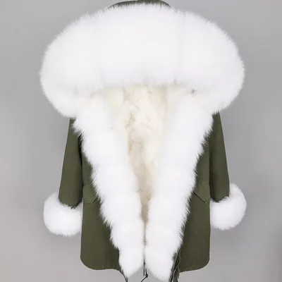 Зимняя модная женская верхняя одежда, большой меховой воротник с лисьим мехом, теплая парка из натурального меха, Толстая теплая куртка - Color: 16