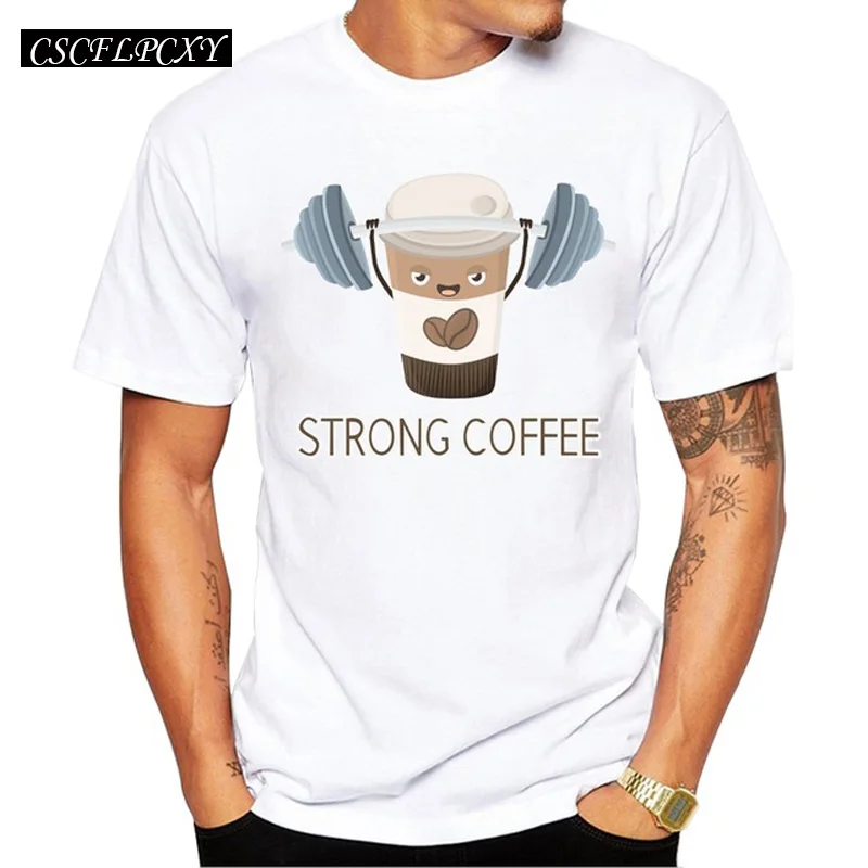

2019 Strong Coffee Men T-Shirt Short Sleeve Casual Tops Hipster Cartoon Printed Male Fashion T Shirts Funny Tee