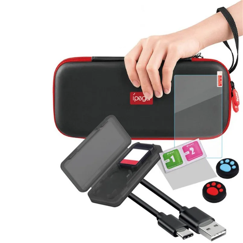 Чехол на молнии для Ns switch Lite, аксессуары, жесткий чехол+ 2 крышки+ стеклянная пленка+ зарядный кабель+ 4 чехла для карт 40SEP4