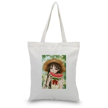

Cartoon girl Canvas Tote Shoulder Bags Handbags Daily Use Shopping Bag Custom Print Logo DIY Eco Reusable Recycle