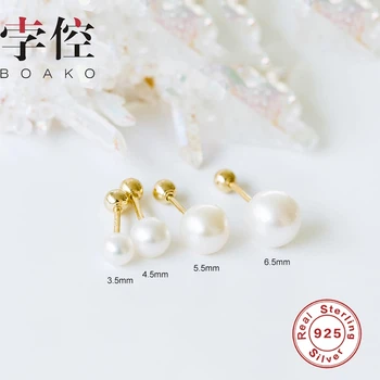 

BOAKO Pearl Earrings For Women 925 Sterling Silver Earrings Original Vintage Jewelry Bead Earrings Pendientes Brincos Aretes