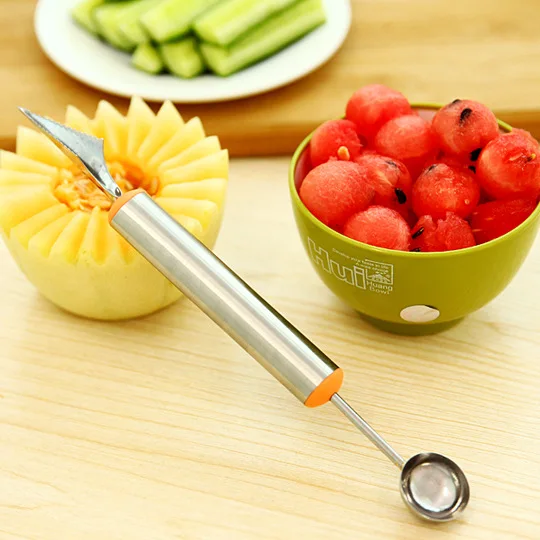 

Kitchen Fruit Platter Tool Stainless Steel Multi-functional Carving Knife Watermelon Melon Baller Fruit-cuttng Device 62G