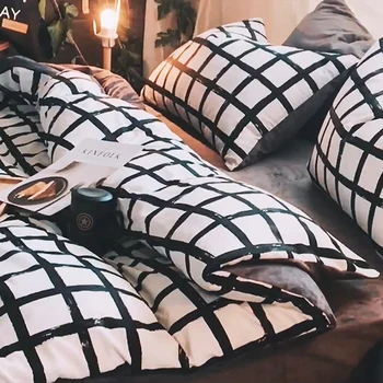 

Northern European-Style Coral Fleece Cotton Cotton Bedding a Family Flannel Bed Sheet People Three-Piece Quilt Cover Winter