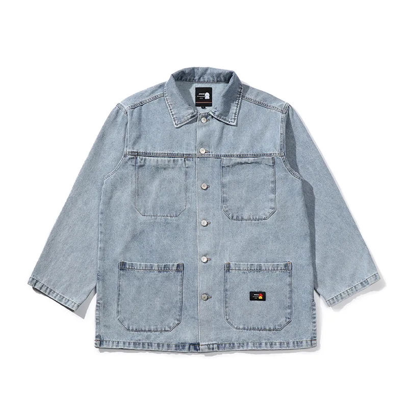 

Wu Airlines 2019 Autumn New Style Coat Japanese-style Origional Street Fashion Monochrome Versatile Multi-pockets Denim Jacket M