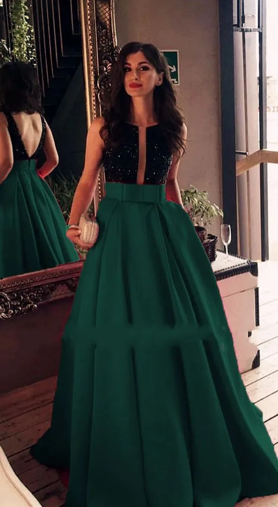 Vestidos de fiesta de noche новое черное платье трапециевидной формы с блестками для выпускного вечера сексуальное длинное атласное вечернее платье с карманами - Цвет: same as photo