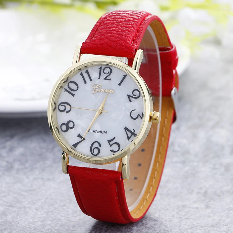 

Casual women's romantic simple big fashion shell surface leather rhinestone designer lady clock simple dress