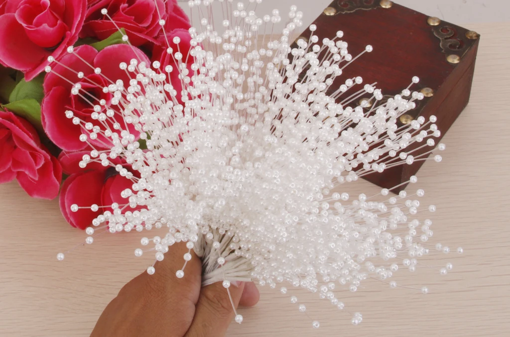 100 Stems Faux Pearl Spray Beads Wire Stems Wedding Bridal Flower Bouquet Party Table Decor