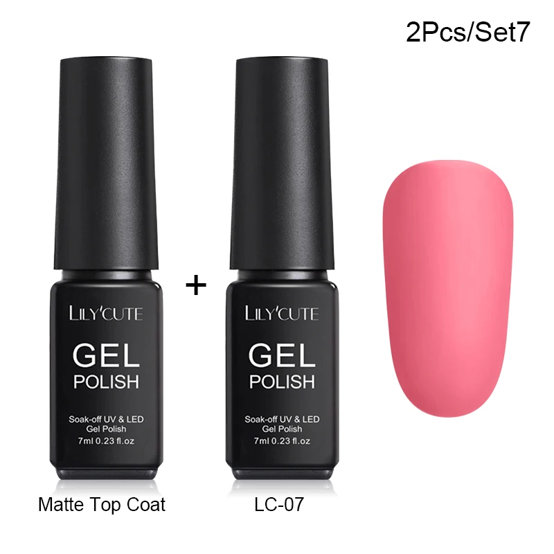 2 Pcs 7 LILYCUTE Матовый УФ-гель для ногтей матовый верхний слой цвет УФ гель для ногтей лак Гибридный впитывающий гель лак маникюрный гель лак - Цвет: 2 Pcs 7