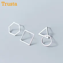 Trusta, 925 пробы, серебряные ювелирные изделия, модные милые круглые квадратные треугольные шестигранные серьги-гвоздики, подарок для девочек, детей, леди, DS182