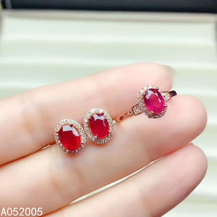 KJJEAXCMY Fine Jewelry 925 Sterling Silver Inlaid Natural Ruby Female Ring Earring Set Popular Supports Test | Украшения и