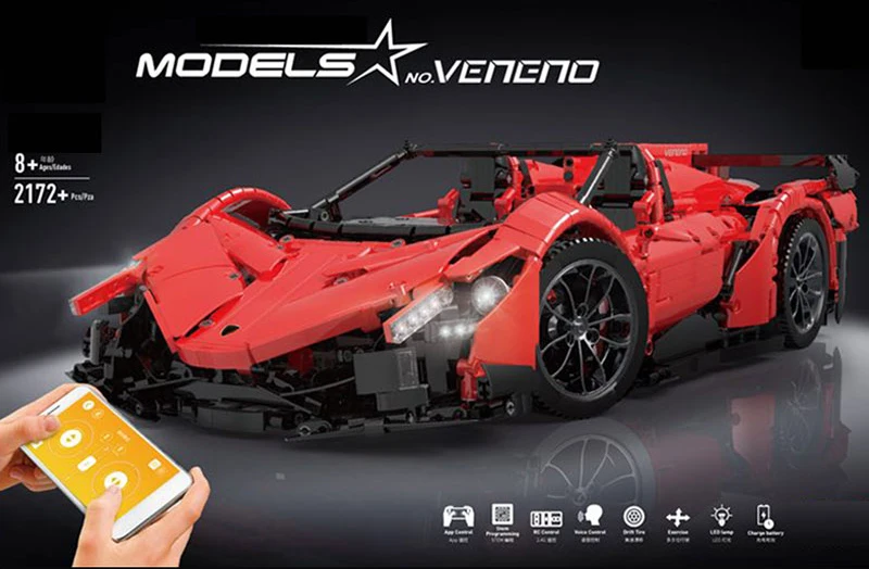 Technic серия MOC Veneno автомобильный двигатель RC App Funtion превышение скорости суперкар усовершенствованная модель строительные блоки игрушки для детей наборы