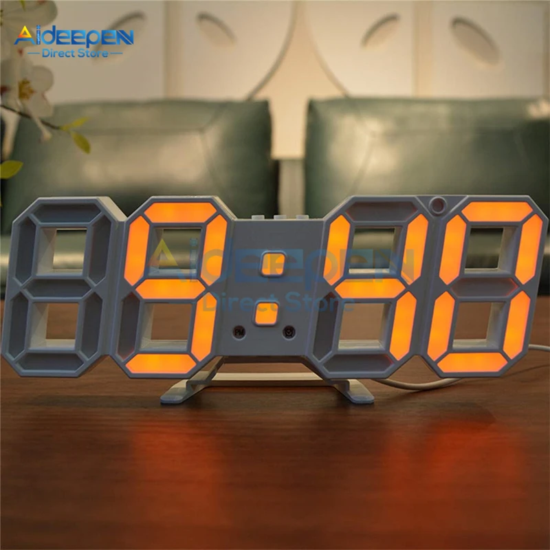 3D светодиодный настенные часы Современные цифровые настенные настольные часы будильник ночник настенные часы для спальни гостиной - Цвет: Orange