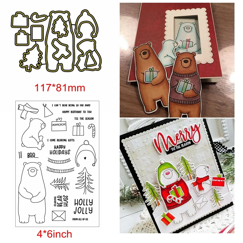 

2pcs Christmas Bear Tree Sweater Words Alphabet Metal Cutting Dies Match Combine Clear Silicone Stamps Scrapbook Cards New 2019