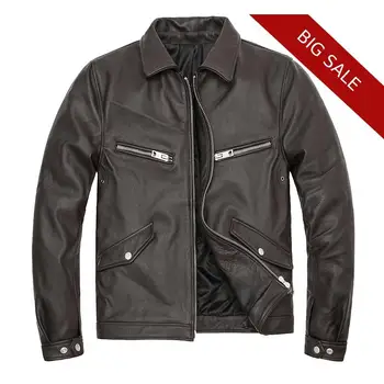 

2020 Brown Men American Style Motorcycle Leather Jacket Plus Size XXXL Genuine Cowhide Autumn Natural Leather Coat
