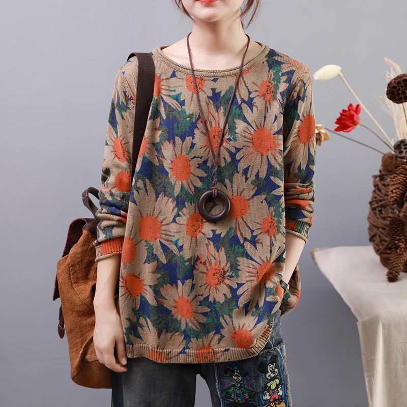 QQ0792-Khaki Зимняя трикотажная Женская одежда, трикотажная куртка с принтом, топ, пальто, весна-осень, пуловер, джемпер, толстовка - Цвет: QQ0792-Khaki
