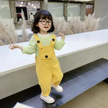 

2020 New Girls Overalls Spring Cotton Fashion Girls Long Pants 1-6 Years PO901