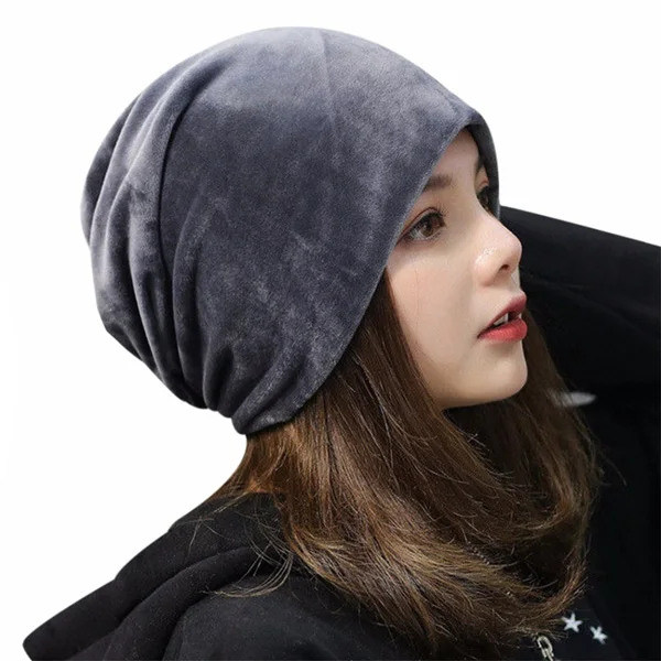 gray Xlamulu женская зимняя шапка Skullies шапки для женщин Мягкие повседневные однотонные широкий берет-Боб бархатные теплые женские шапки вязаные шапки - Цвет: gray