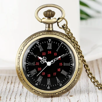 

Black Design No Cover Quartz Pocket Watches Roman Numerals Dial Steampunk Bronze Necklace Chain Watch Fashion Men Women Gifts