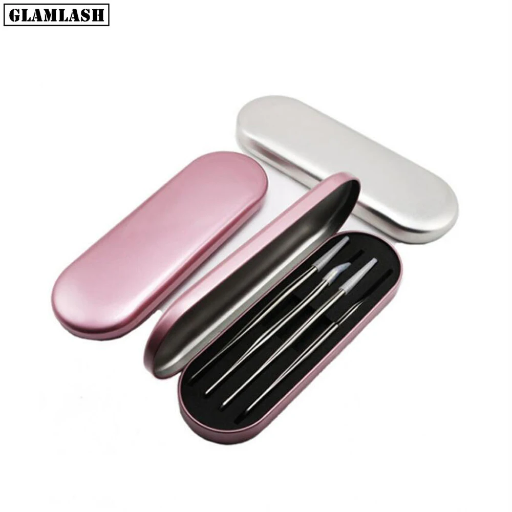 GLAMLASH Tinplate Пинцет чехол из розового золота/серебра коробка для хранения