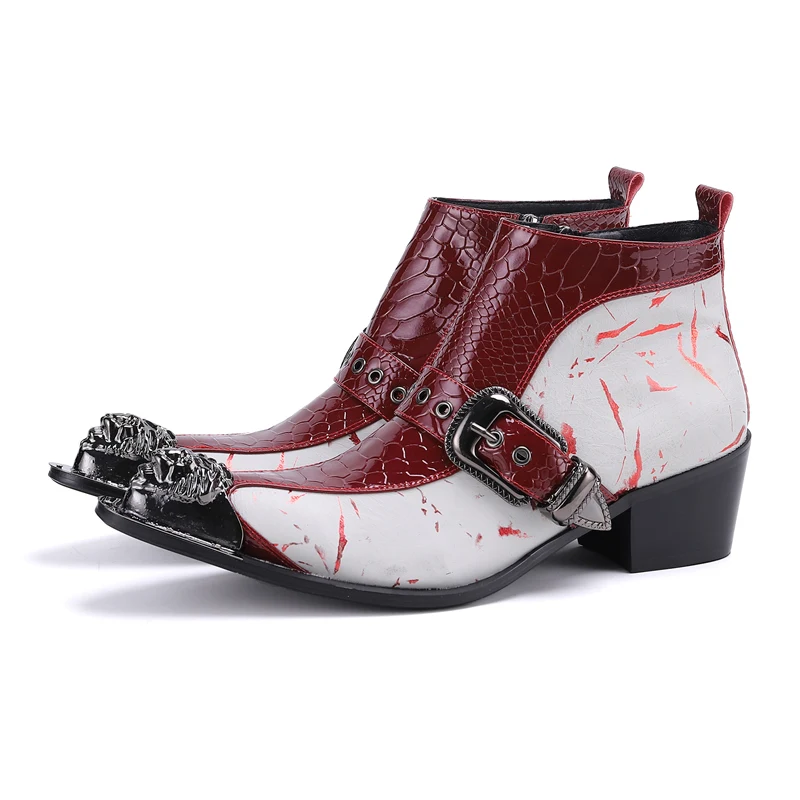 

New Buckle Steel toed Chelsea Ankle Boots for men Handmade Pointed toe Party Boots Genuine Leather Wedding Boots Big size 47