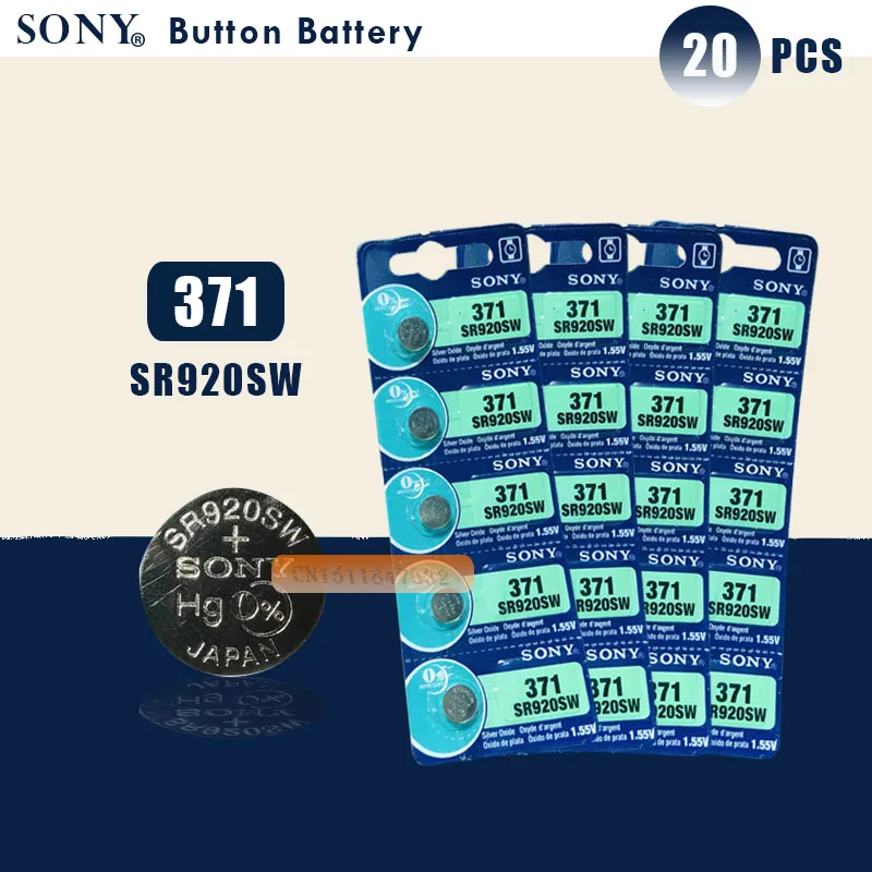 20 шт. Sony 100% оригинальный 371 SR920SW 920 1 55 в часовая батарейка Кнопочная сделано Японии
