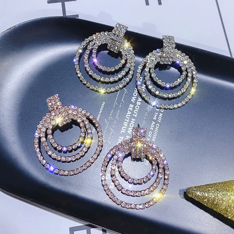 

New Simple Design Personalized Earrings Brinco Gold Color Crystal Earring Big Metal Circle Drop Dangle Earrings For Women