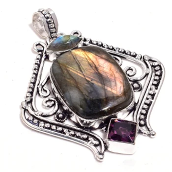 

Genuine Labradorite Pendant Silver Overlay over Copper, Hand made Women Jewelry Gift, P8921