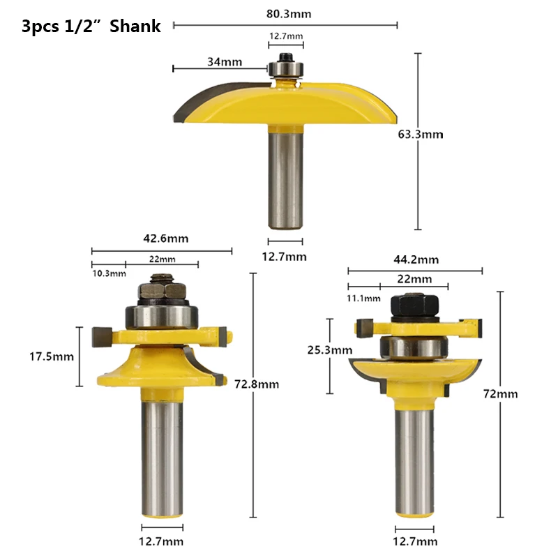 3pcs 12.7 Shank 3 шт 1/" 1/4" хвостовик поднятая панель двери шкафа маршрутизатор Набор бит угловой округление фрезы твердосплавные шипы Деревообрабатывающие инструменты - Длина режущей кромки: 3pcs 12.7 Shank