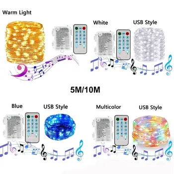 

LED Fairy String Lights Music Lights String Battery Box 5M/10M Birthday Wedding Home Decoration with Remote Control 12 Mode