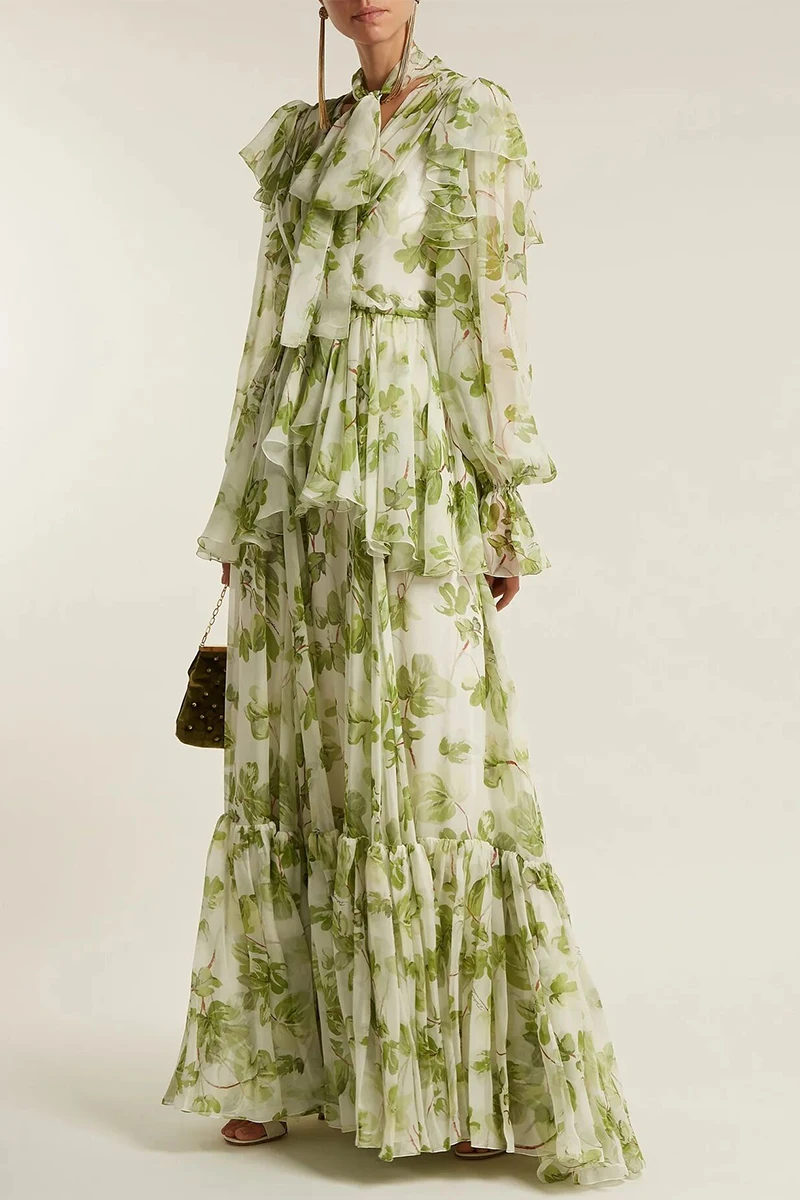 Autumn Runway Dress Woman 2020 Elegant Vintage Bow