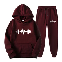 Men Wave Hoodie Suit Spring Autumn Long Sleeve Hoody Set Unisex Sound Wave Pattern Print Hoodie and Trousers Set Women Tracksuit
