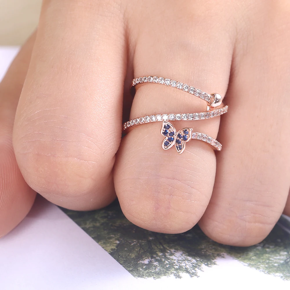 Романтические кольца Huitan с животными, открытые кольца с роскошным розовым золотом, Подарочные Кольца в форме бабочки, регулируемые кольца миди